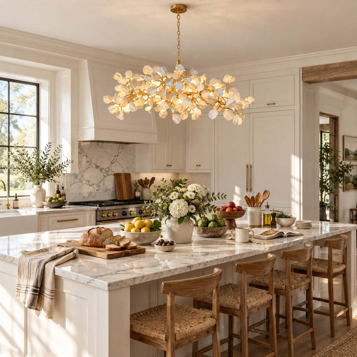 Zavellin Handcrafted Ceramic Petal Gold Linear Chandelier for Dining