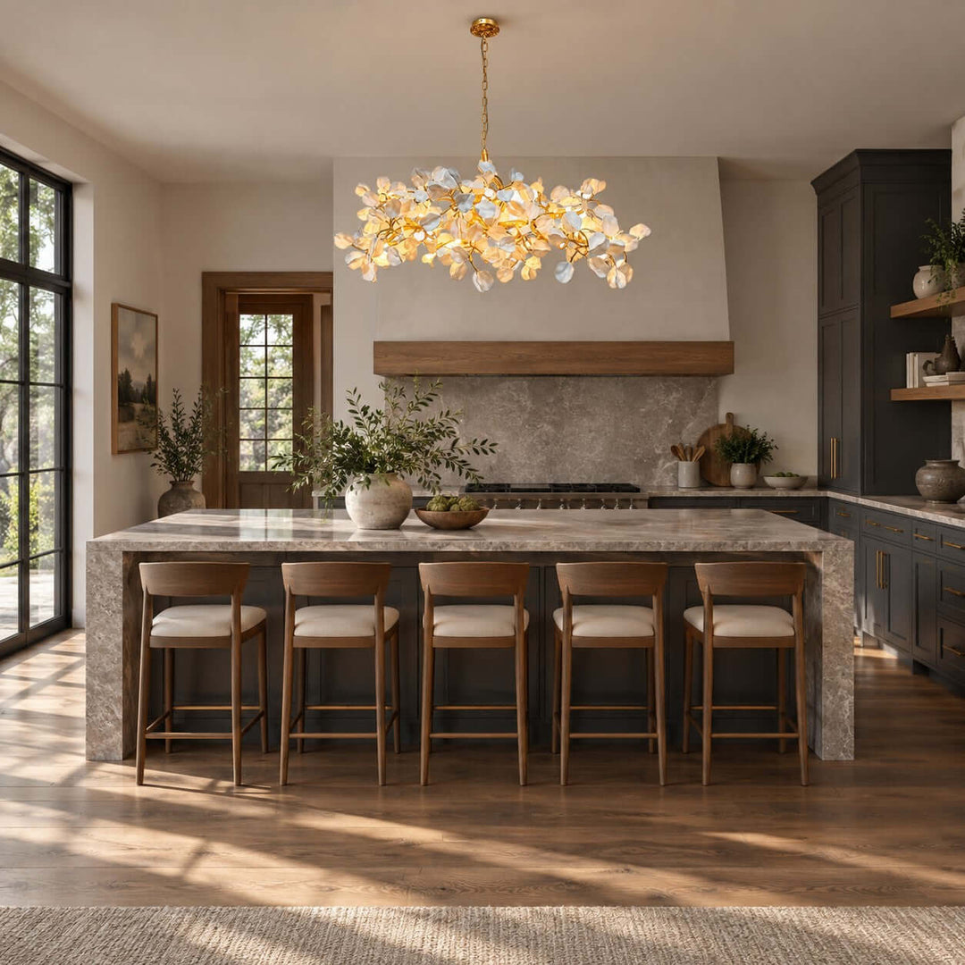 Zavellin Handcrafted Ceramic Petal Gold Linear Chandelier for Dining