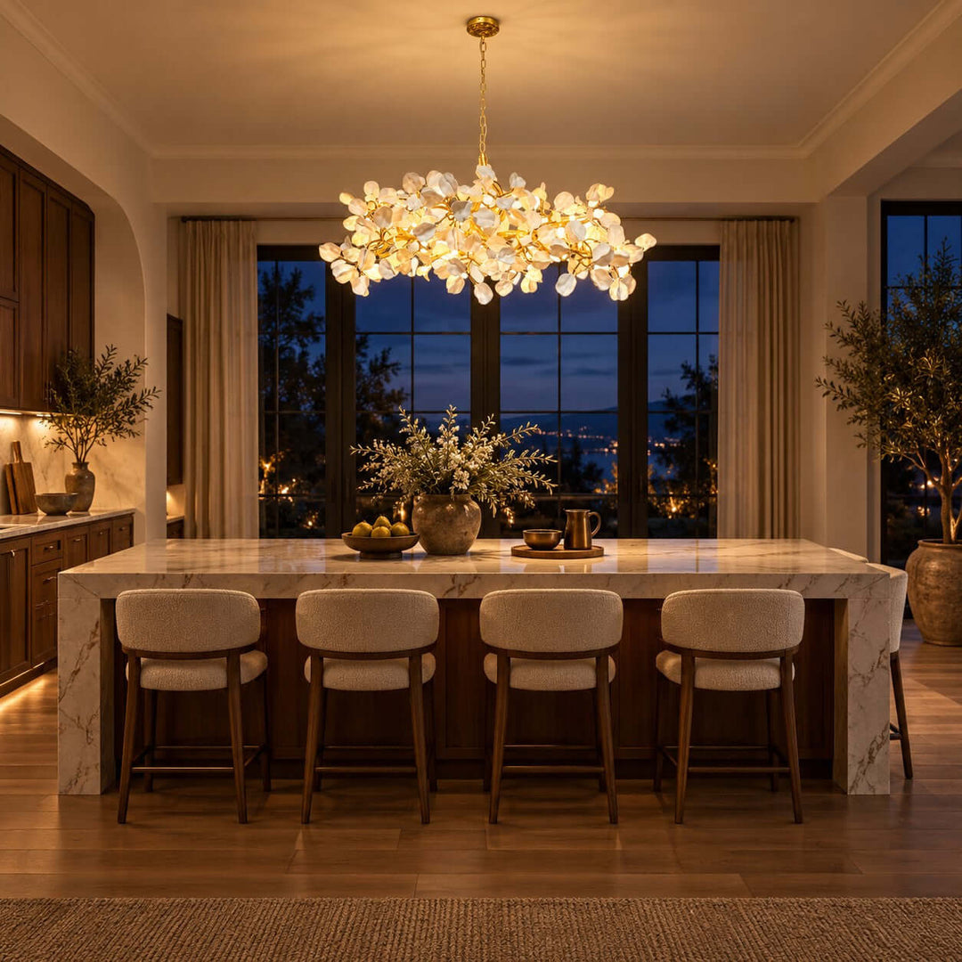Zavellin Handcrafted Ceramic Petal Gold Linear Chandelier for Dining