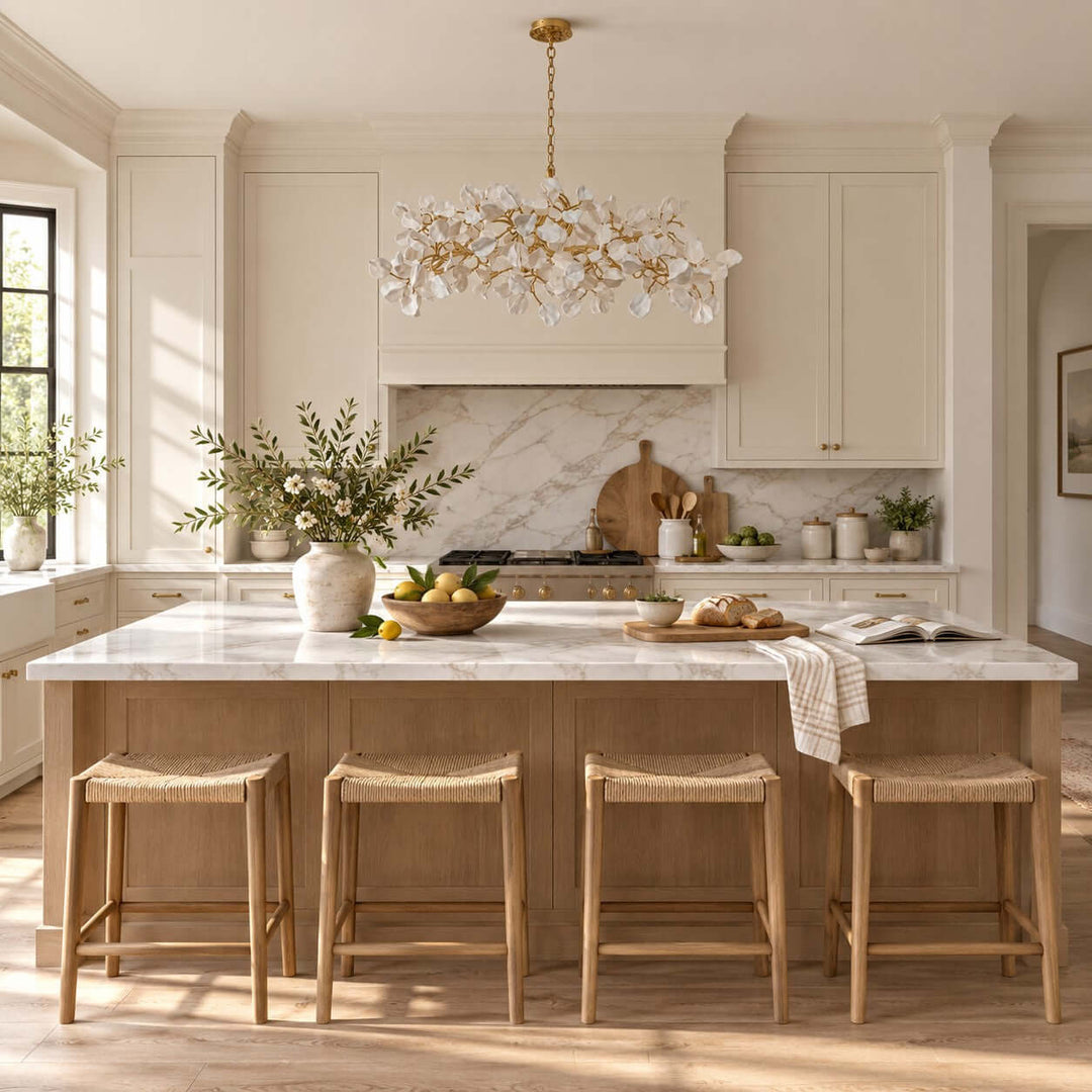 Zavellin Handcrafted Ceramic Petal Gold Linear Chandelier for Dining