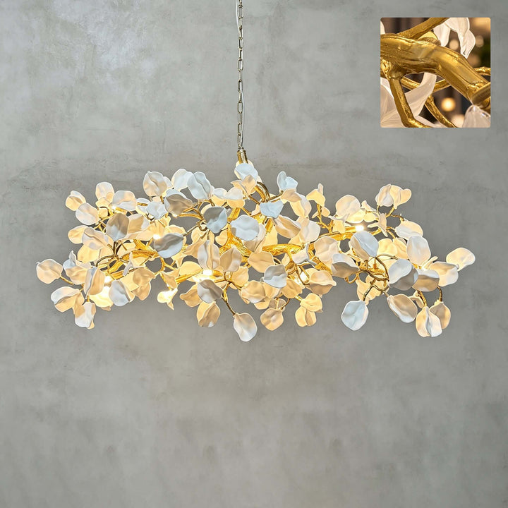 Zavellin Handcrafted Ceramic Petal Gold Linear Chandelier for Dining