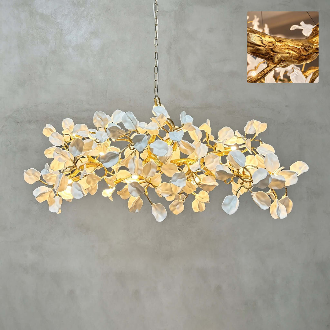 Zavellin Handcrafted Ceramic Petal Gold Linear Chandelier for Dining
