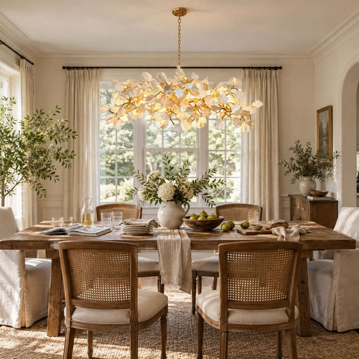 Zavellin Handcrafted Ceramic Petal Gold Linear Chandelier for Dining