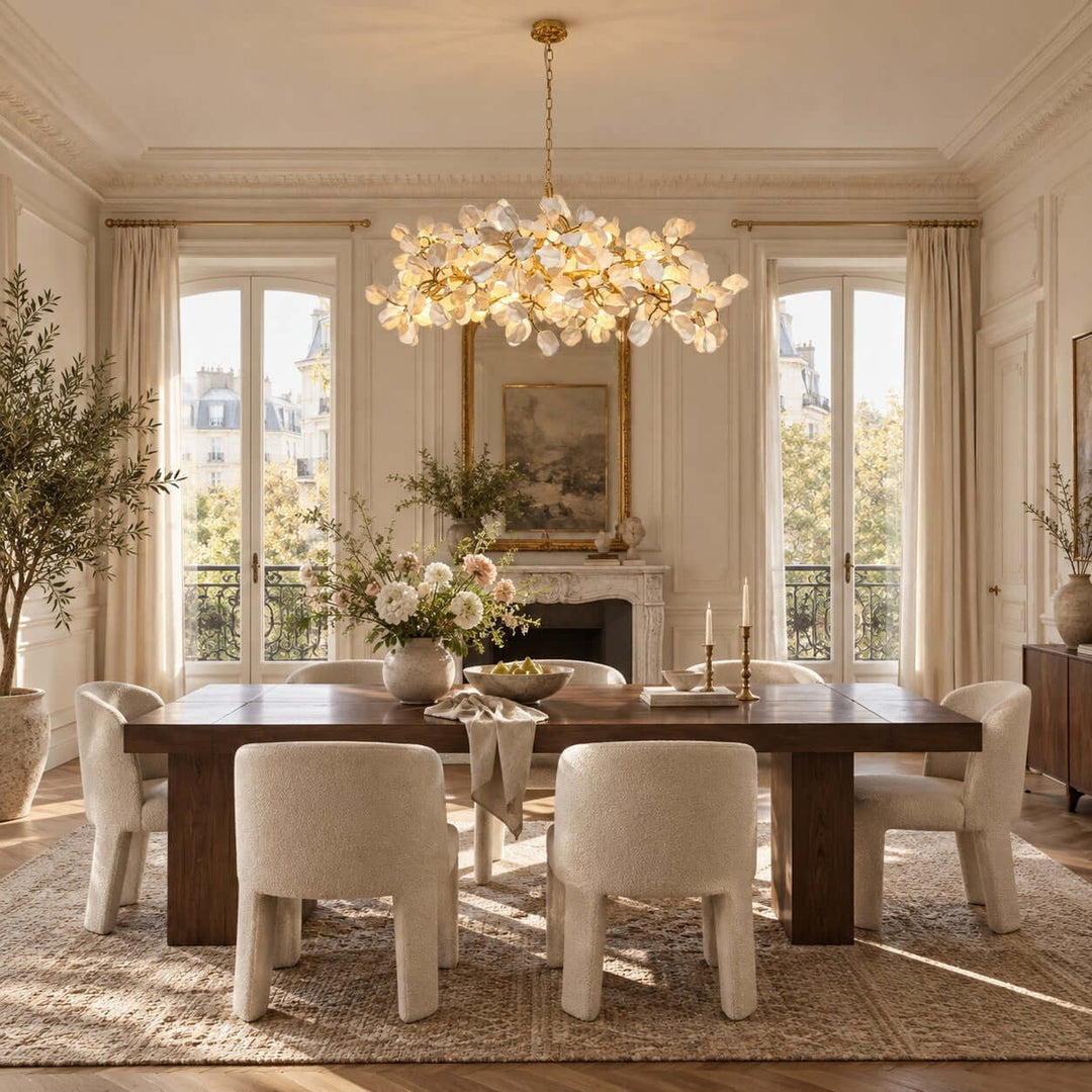 Zavellin Handcrafted Ceramic Petal Gold Linear Chandelier for Dining