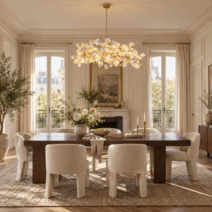 Zavellin Handcrafted Ceramic Petal Gold Linear Chandelier for Dining
