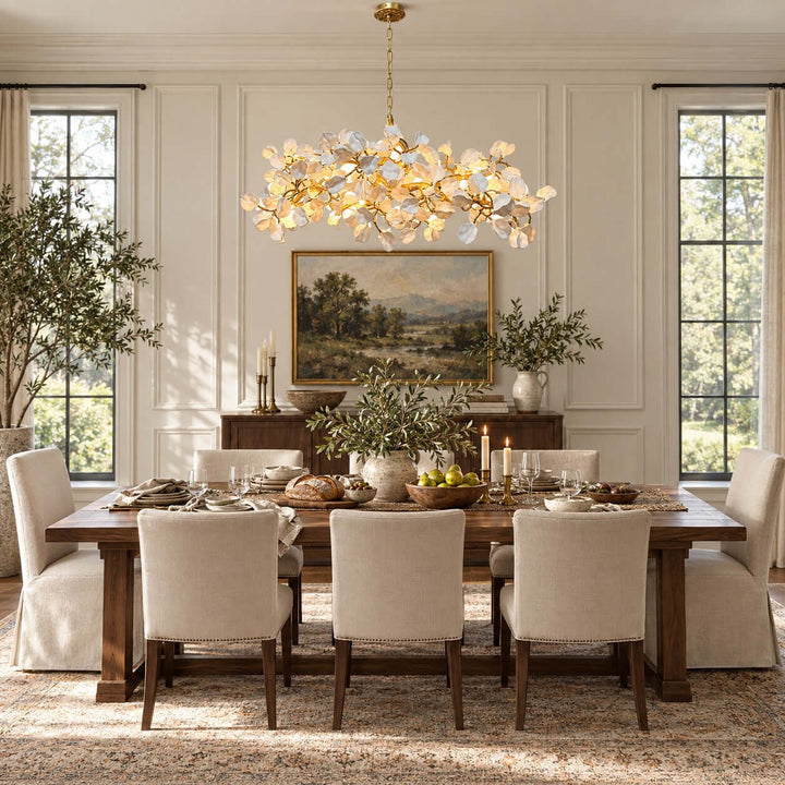 Zavellin Handcrafted Ceramic Petal Gold Linear Chandelier for Dining