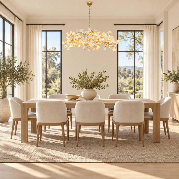 Zavellin Handcrafted Ceramic Petal Gold Linear Chandelier for Dining
