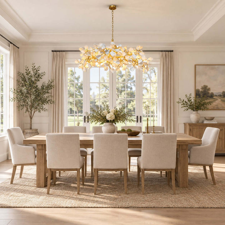 Zavellin Handcrafted Ceramic Petal Gold Linear Chandelier for Dining