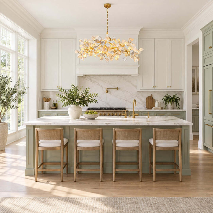 Zavellin Handcrafted Ceramic Petal Gold Linear Chandelier for Dining