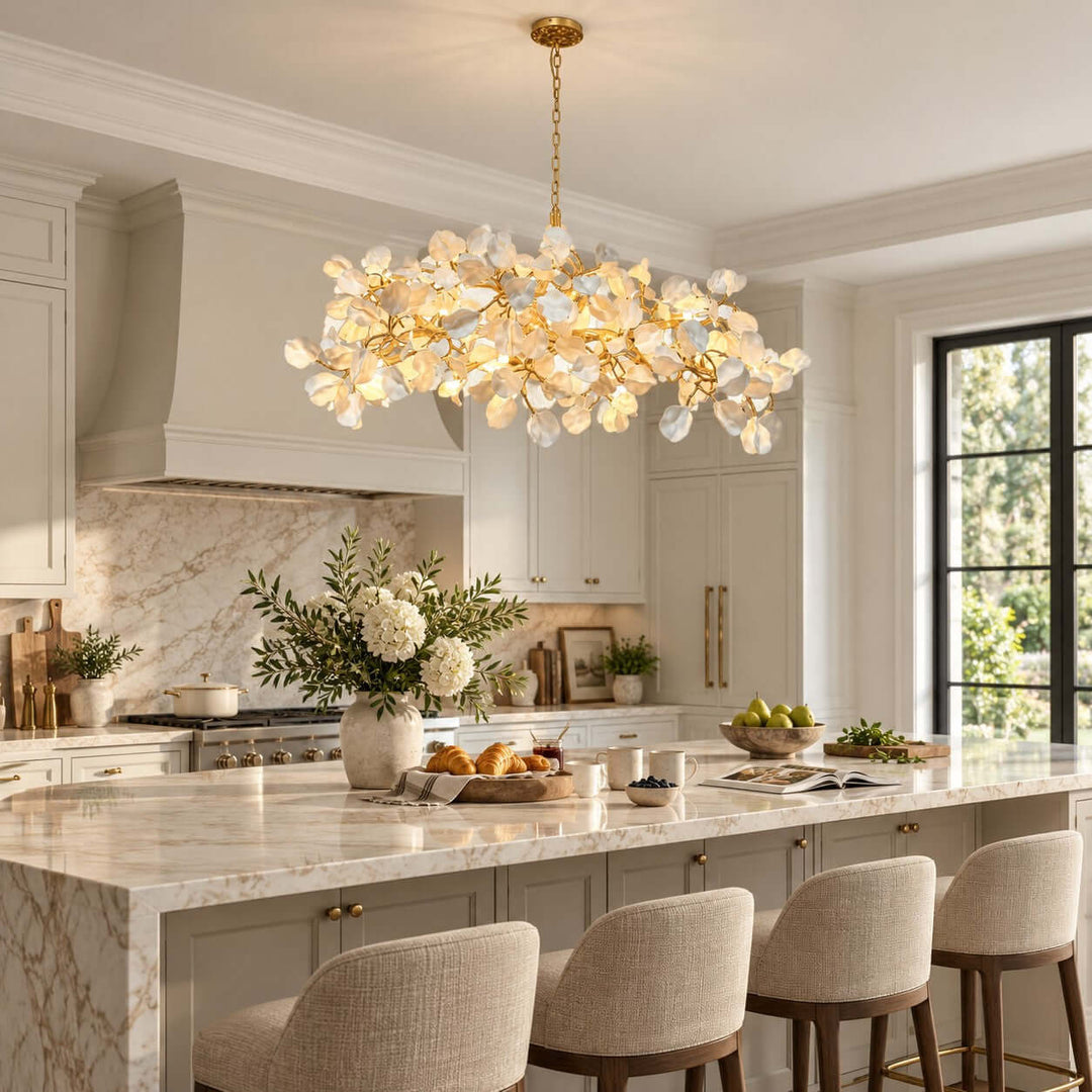 Zavellin Handcrafted Ceramic Petal Gold Linear Chandelier for Dining