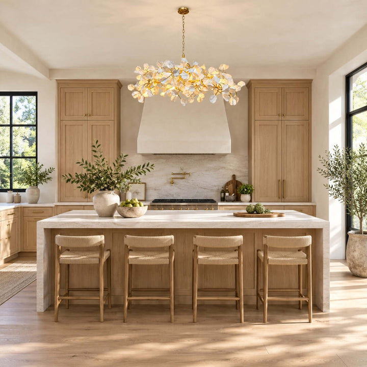 Zavellin Handcrafted Ceramic Petal Gold Linear Chandelier for Dining