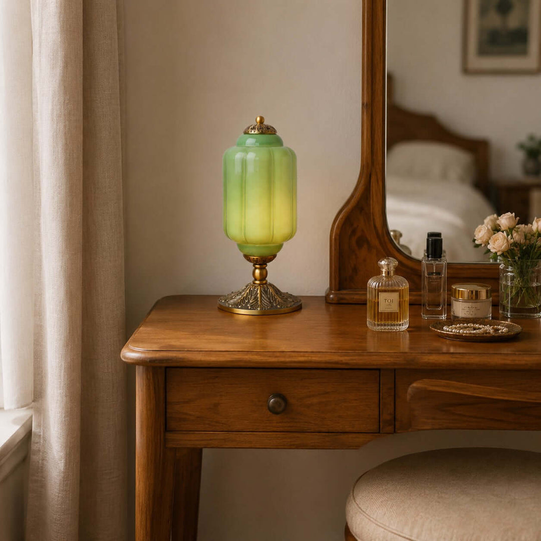 Zelvion Table Lamp - French Vintage Cream Glass Bedside Decor | Vinlighting