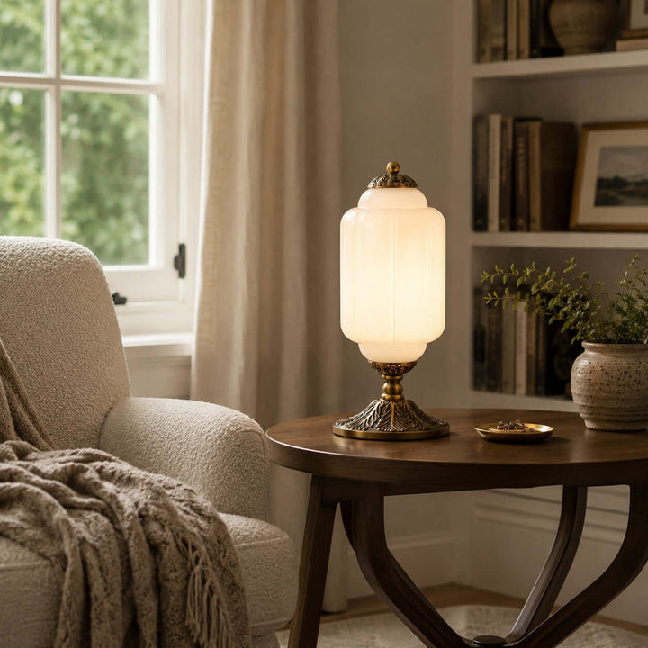 Zelvion Table Lamp - French Vintage Cream Glass Bedside Decor | Vinlighting