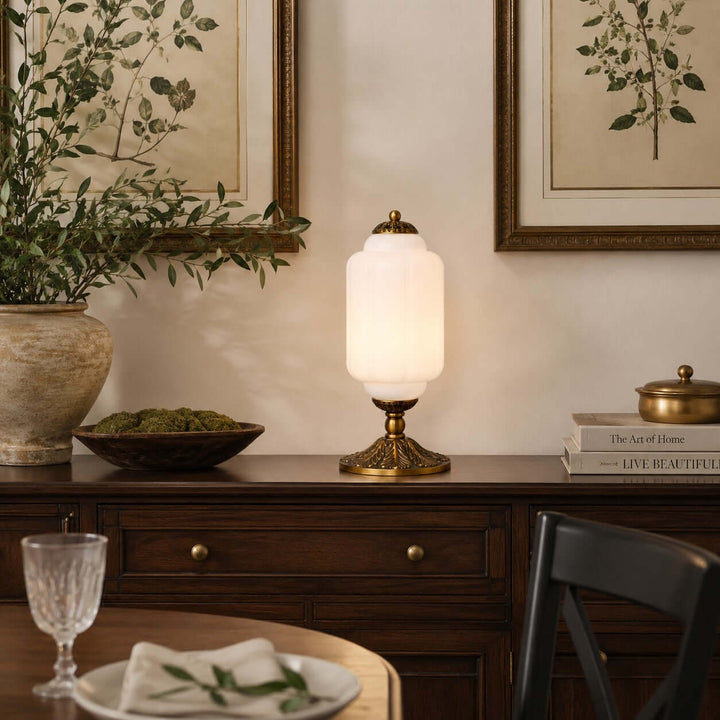 Zelvion Table Lamp - French Vintage Cream Glass Bedside Decor | Vinlighting