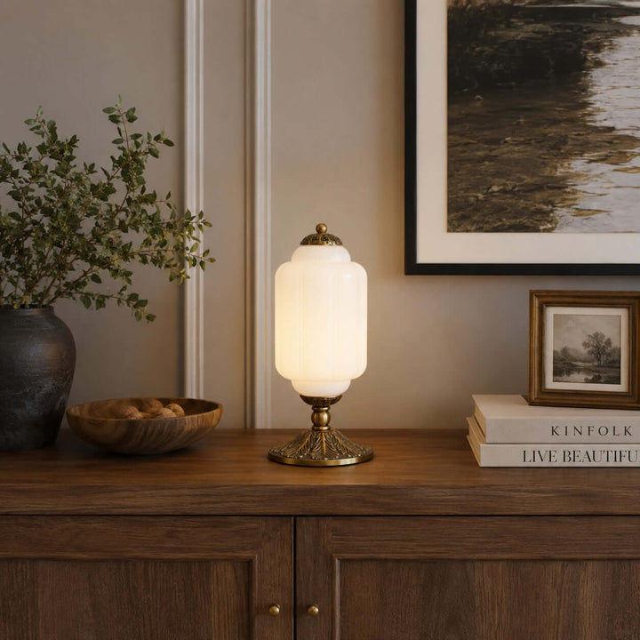 Zelvion Table Lamp - French Vintage Cream Glass Bedside Decor | Vinlighting