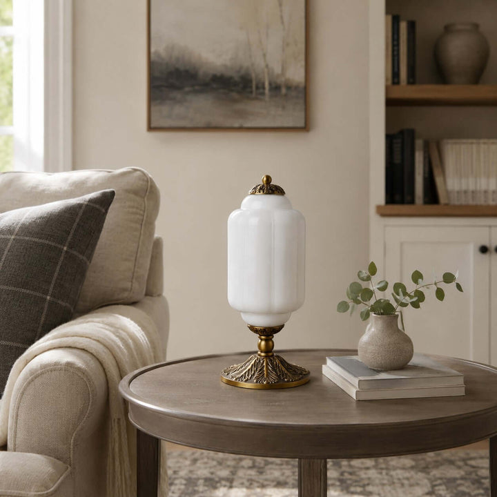 Zelvion Table Lamp - French Vintage Cream Glass Bedside Decor | Vinlighting