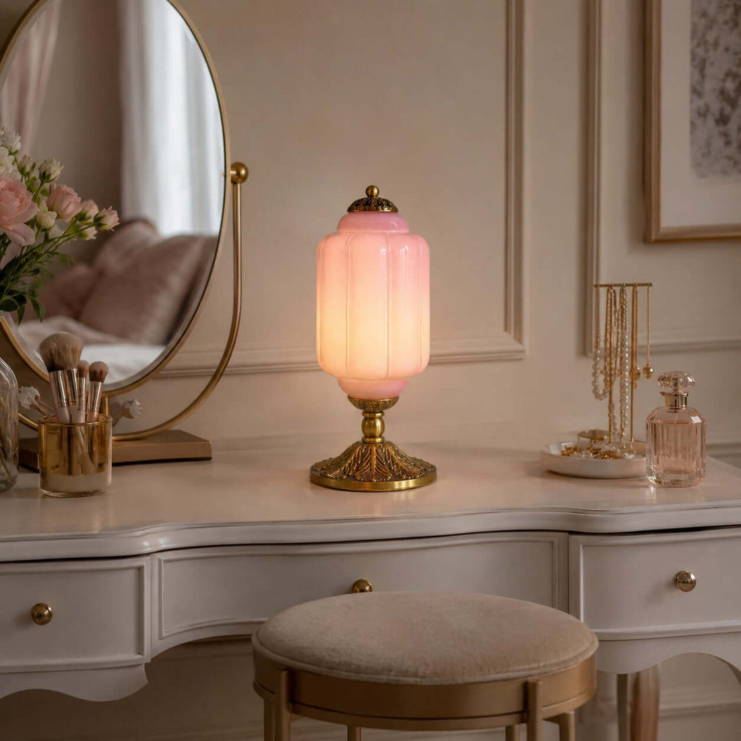 Zelvion Table Lamp - French Vintage Cream Glass Bedside Decor | Vinlighting
