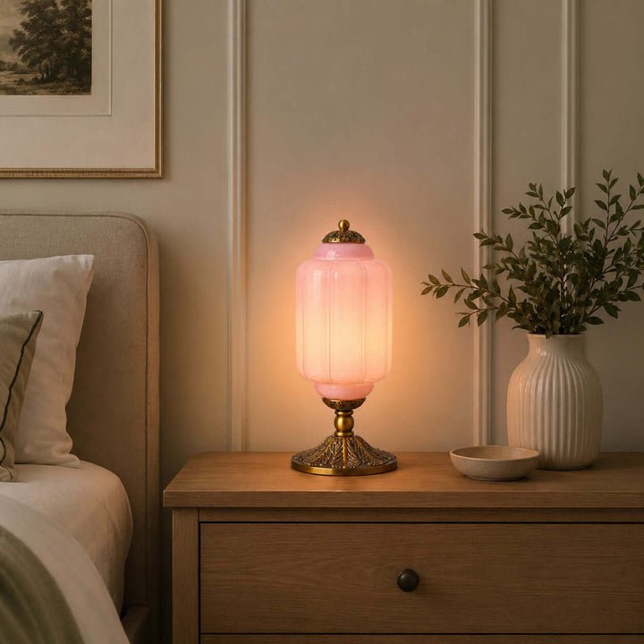 Zelvion Table Lamp - French Vintage Cream Glass Bedside Decor | Vinlighting