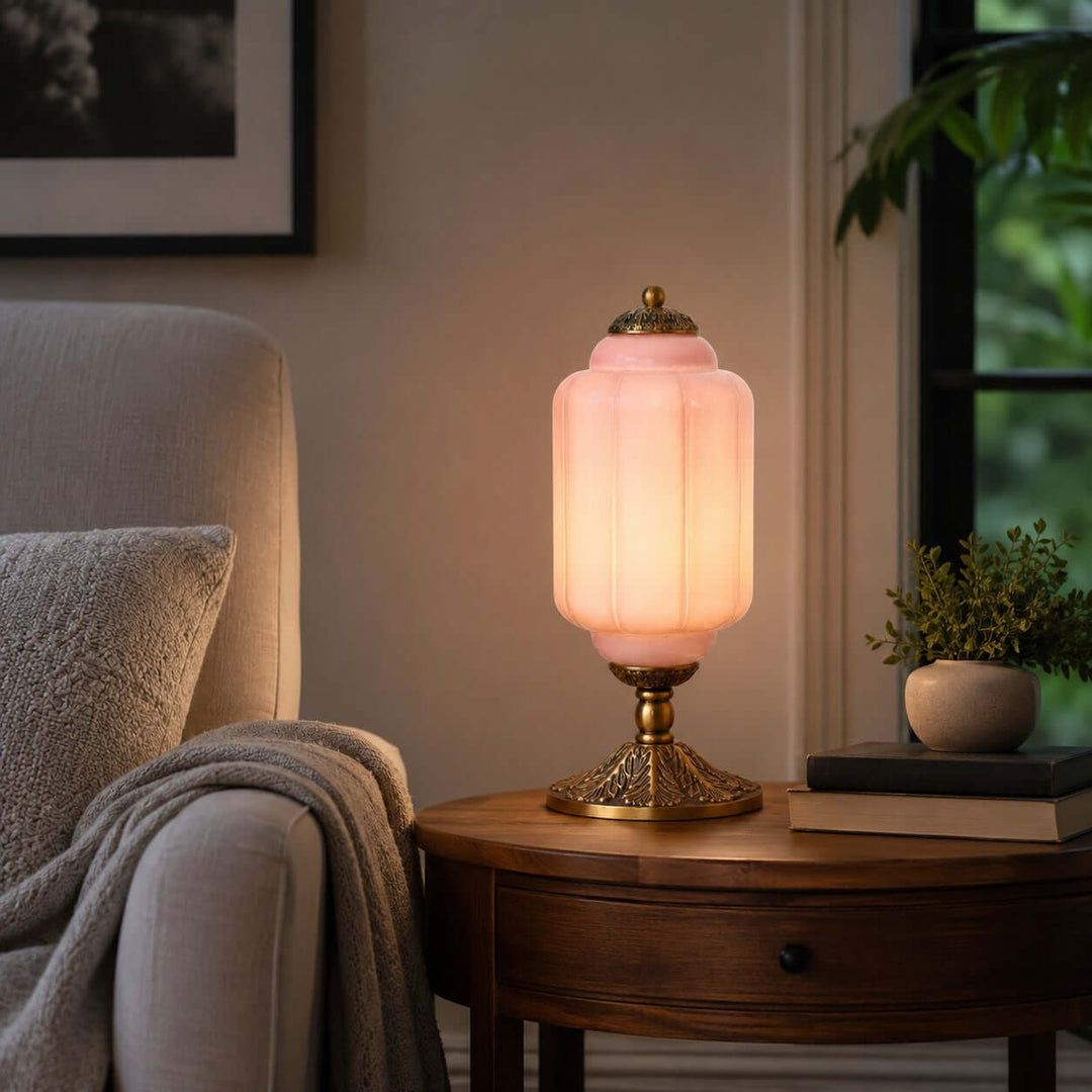Zelvion Table Lamp - French Vintage Cream Glass Bedside Decor | Vinlighting