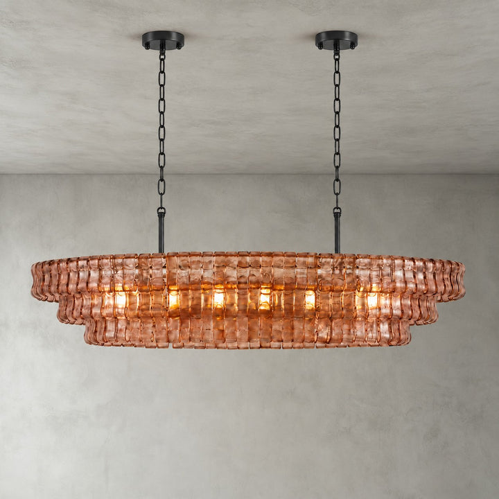 Zirvona Linear Chandelier | Tiered Glass for Kitchen Islands