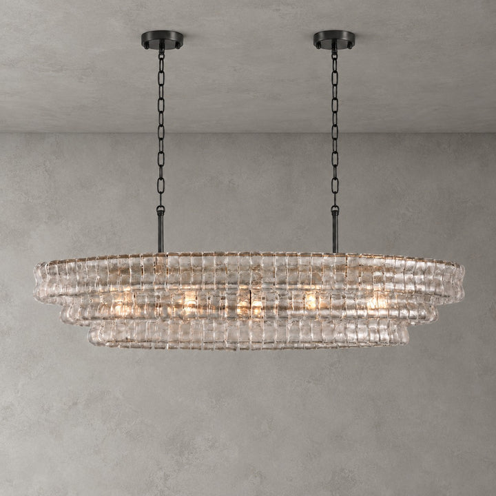 Zirvona Linear Chandelier | Tiered Glass for Kitchen Islands