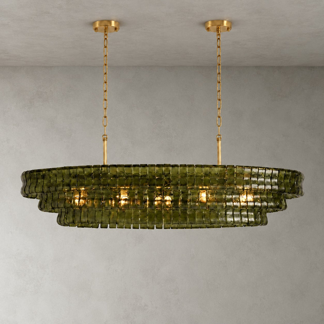 Zirvona Linear Chandelier | Tiered Glass for Kitchen Islands