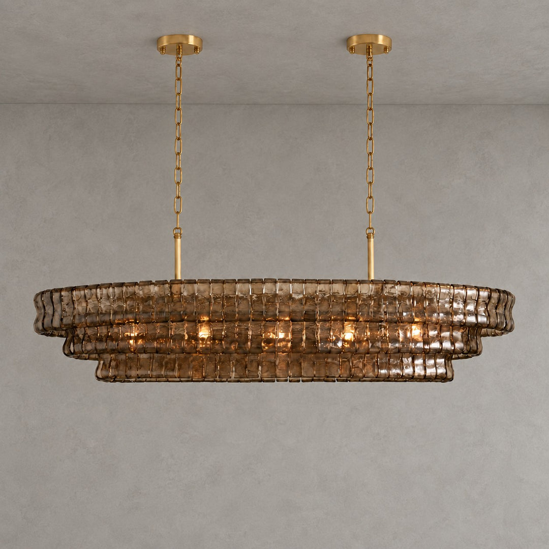 Zirvona Linear Chandelier | Tiered Glass for Kitchen Islands