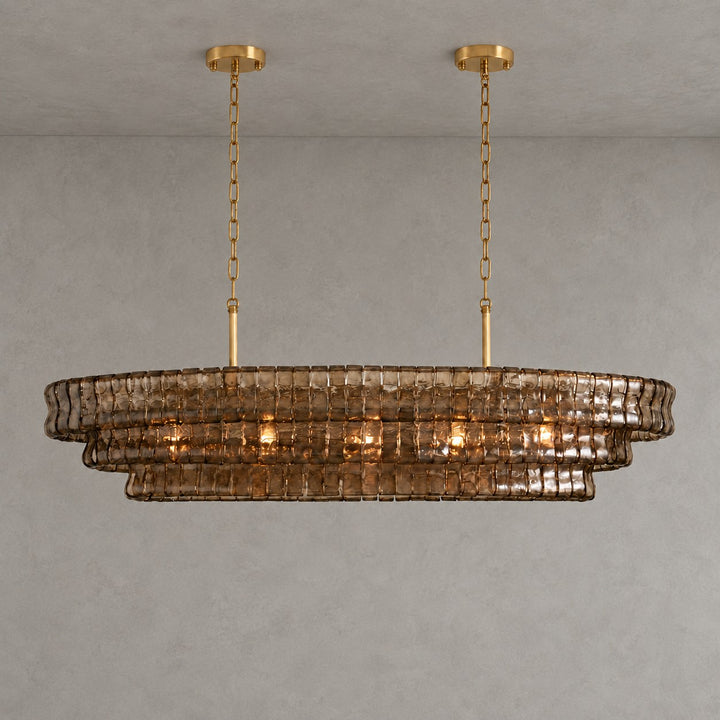 Zirvona Linear Chandelier | Tiered Glass for Kitchen Islands