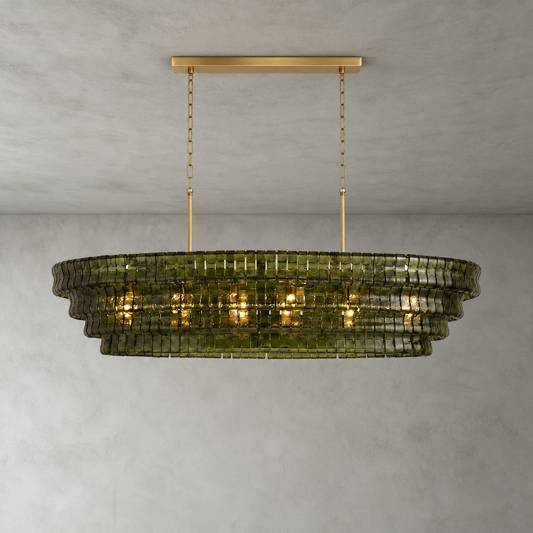 Zirvona Linear Chandelier | Tiered Glass for Kitchen Islands