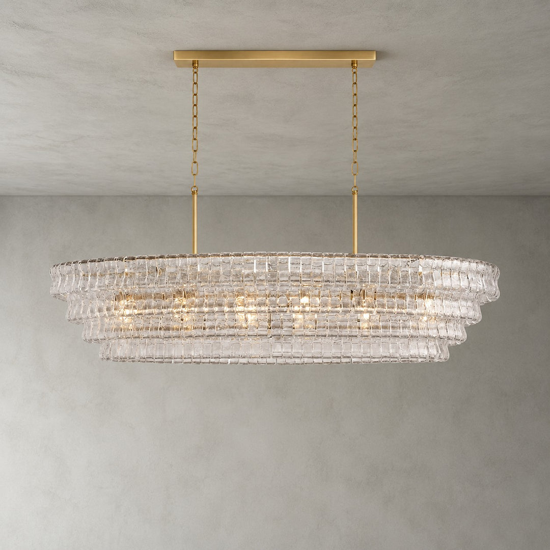 Zirvona Linear Chandelier | Tiered Glass for Kitchen Islands