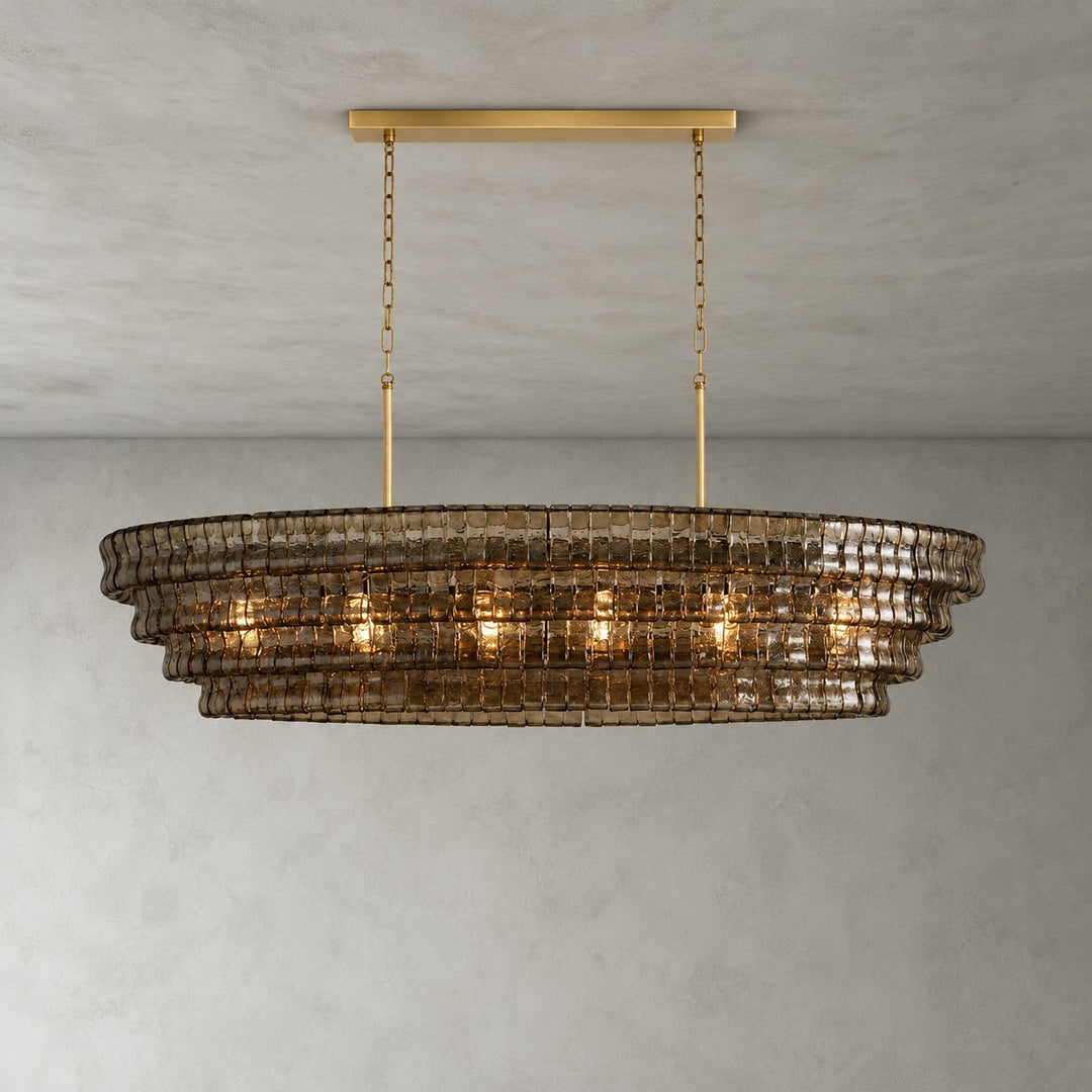 Zirvona Linear Chandelier | Tiered Glass for Kitchen Islands