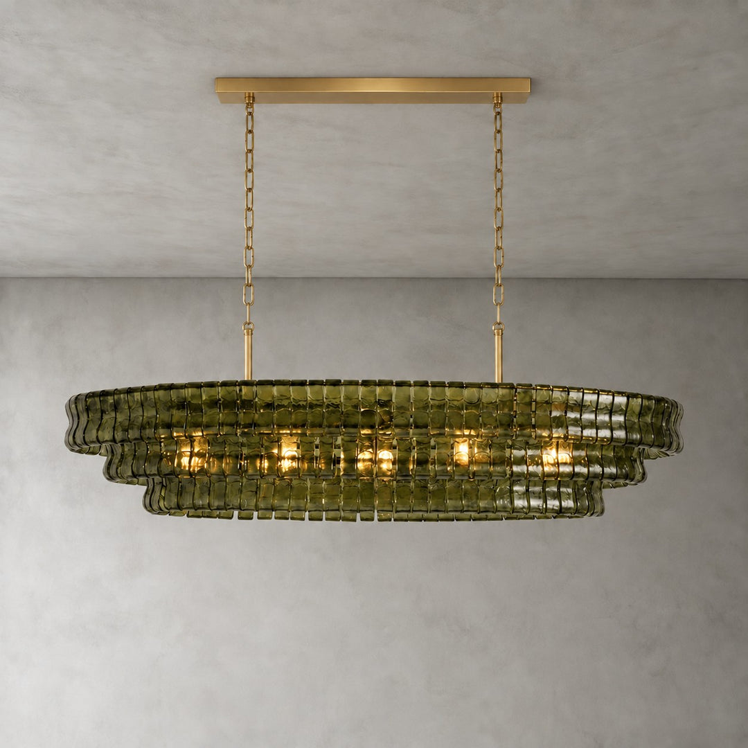 Zirvona Linear Chandelier | Tiered Glass for Kitchen Islands