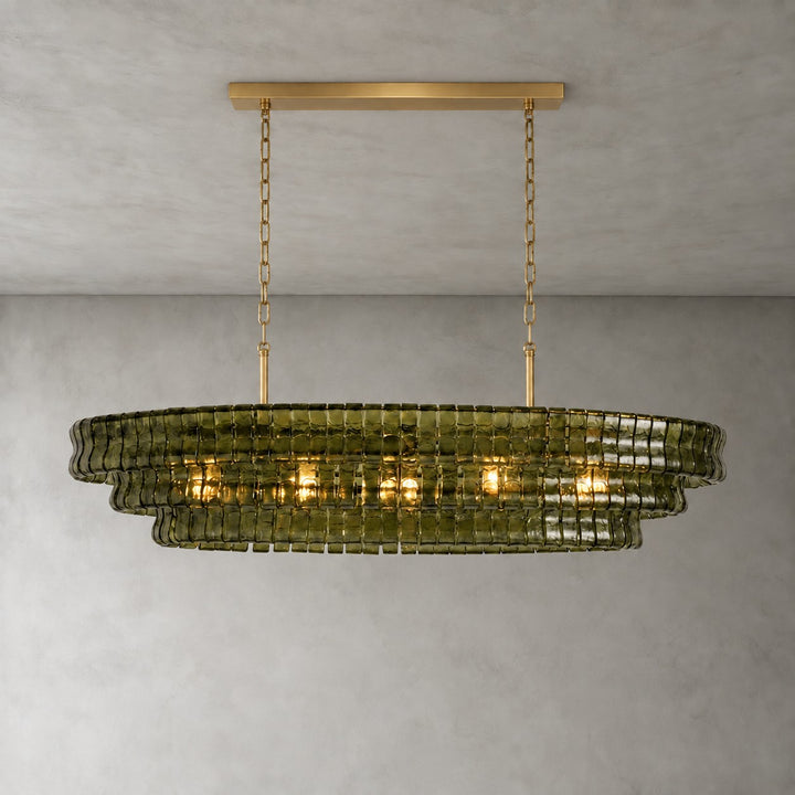 Zirvona Linear Chandelier | Tiered Glass for Kitchen Islands