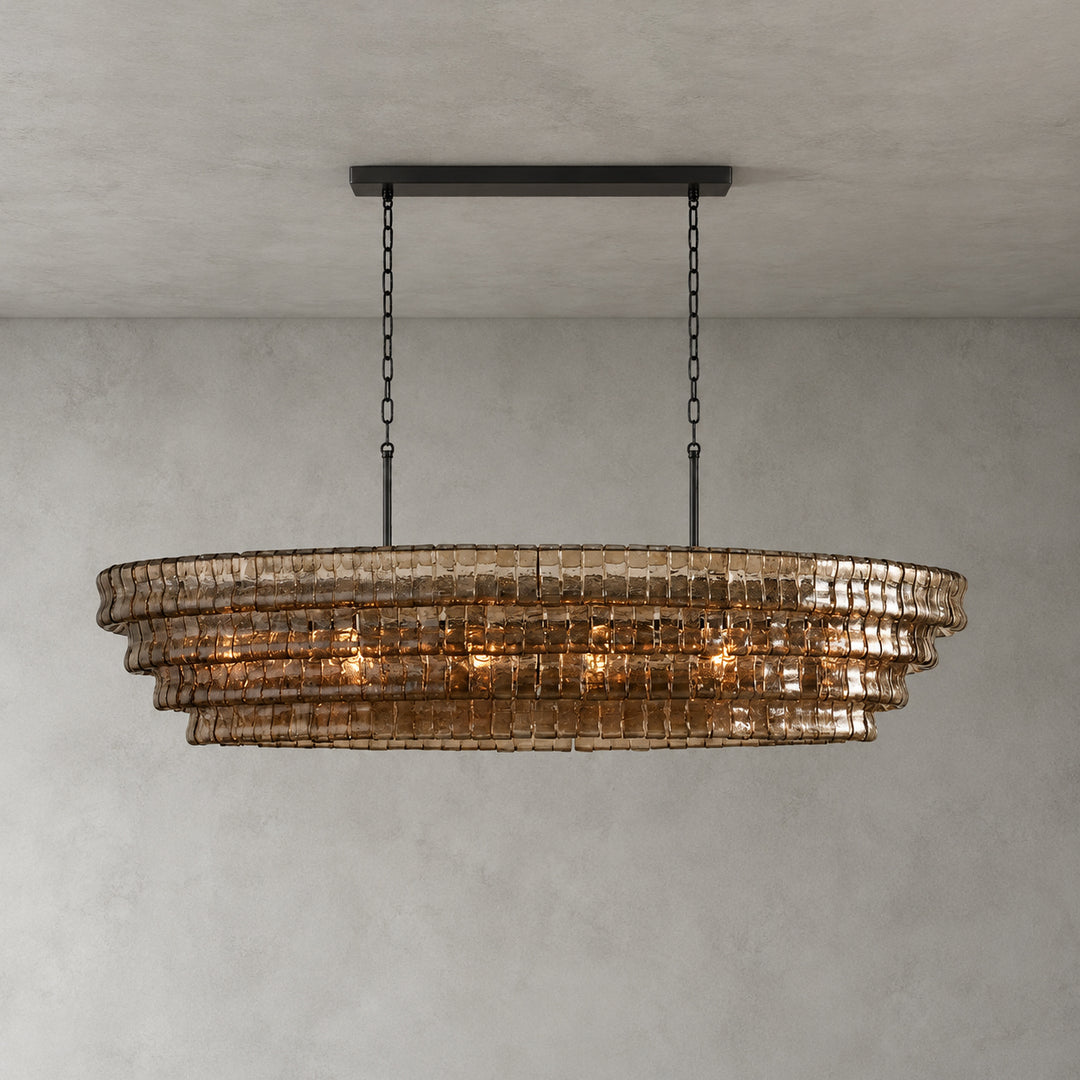 Zirvona Linear Chandelier | Tiered Glass for Kitchen Islands