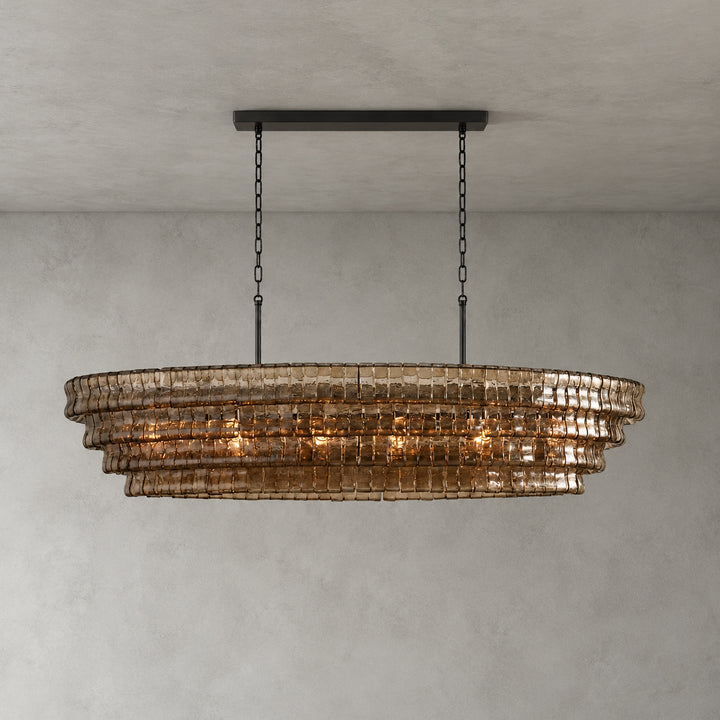 Zirvona Linear Chandelier | Tiered Glass for Kitchen Islands