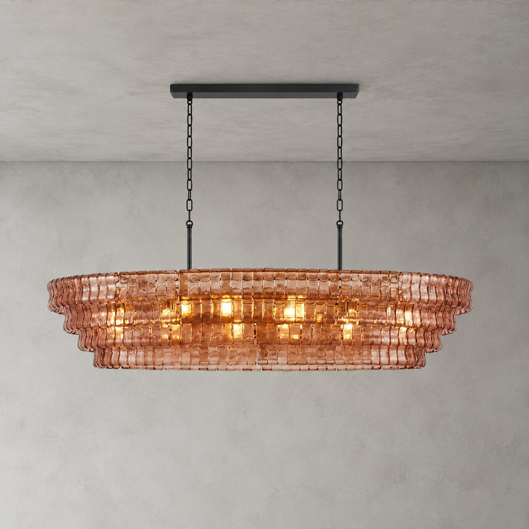 Zirvona Linear Chandelier | Tiered Glass for Kitchen Islands