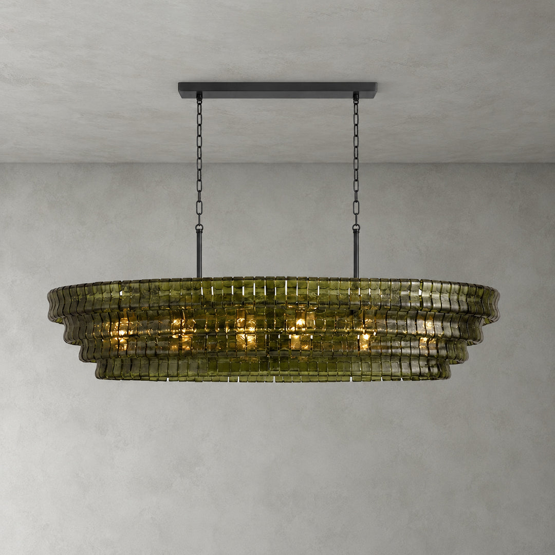 Zirvona Linear Chandelier | Tiered Glass for Kitchen Islands
