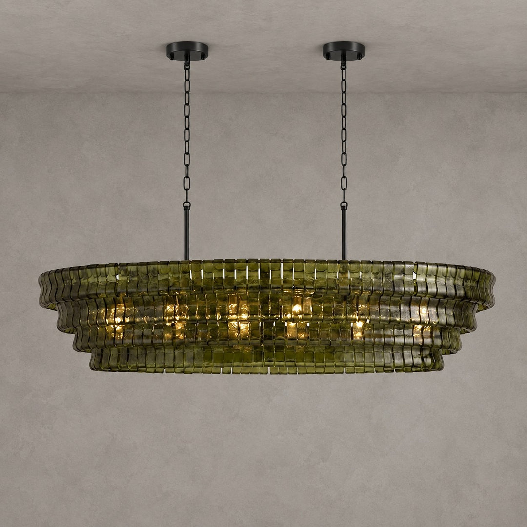 Zirvona Linear Chandelier | Tiered Glass for Kitchen Islands