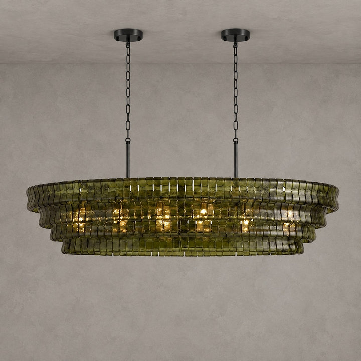 Zirvona Linear Chandelier | Tiered Glass for Kitchen Islands