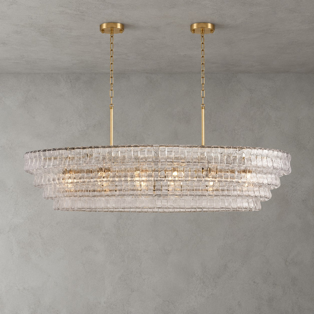 Zirvona Linear Chandelier | Tiered Glass for Kitchen Islands
