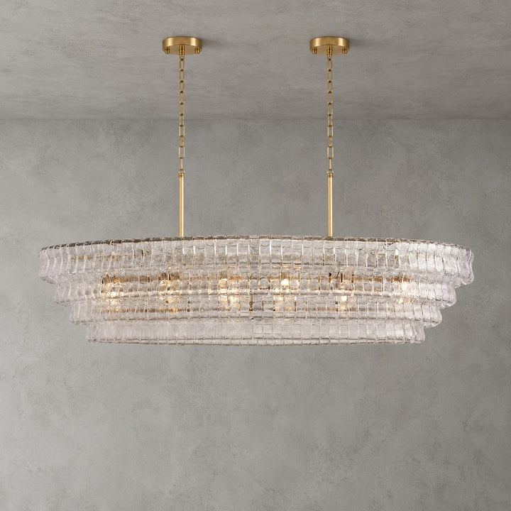 Zirvona Linear Chandelier | Tiered Glass for Kitchen Islands