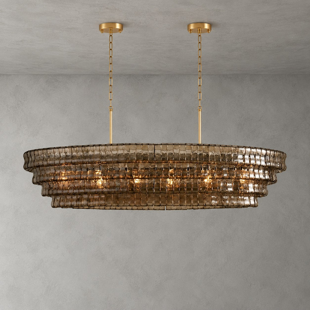 Zirvona Linear Chandelier | Tiered Glass for Kitchen Islands