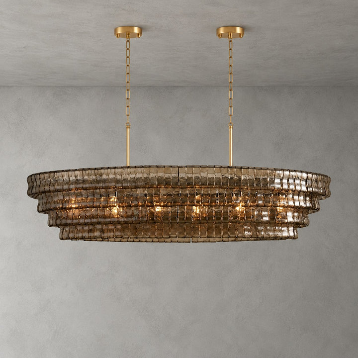 Zirvona Linear Chandelier | Tiered Glass for Kitchen Islands