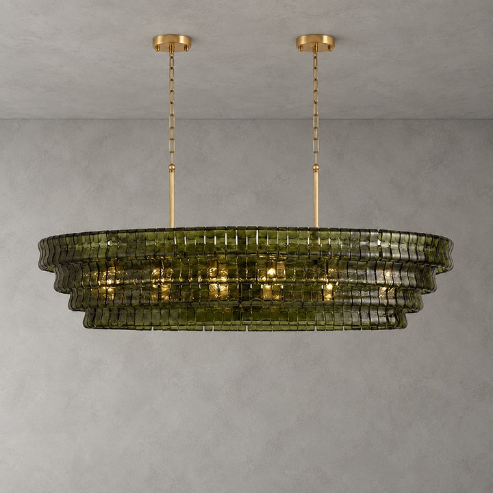 Zirvona Linear Chandelier | Tiered Glass for Kitchen Islands
