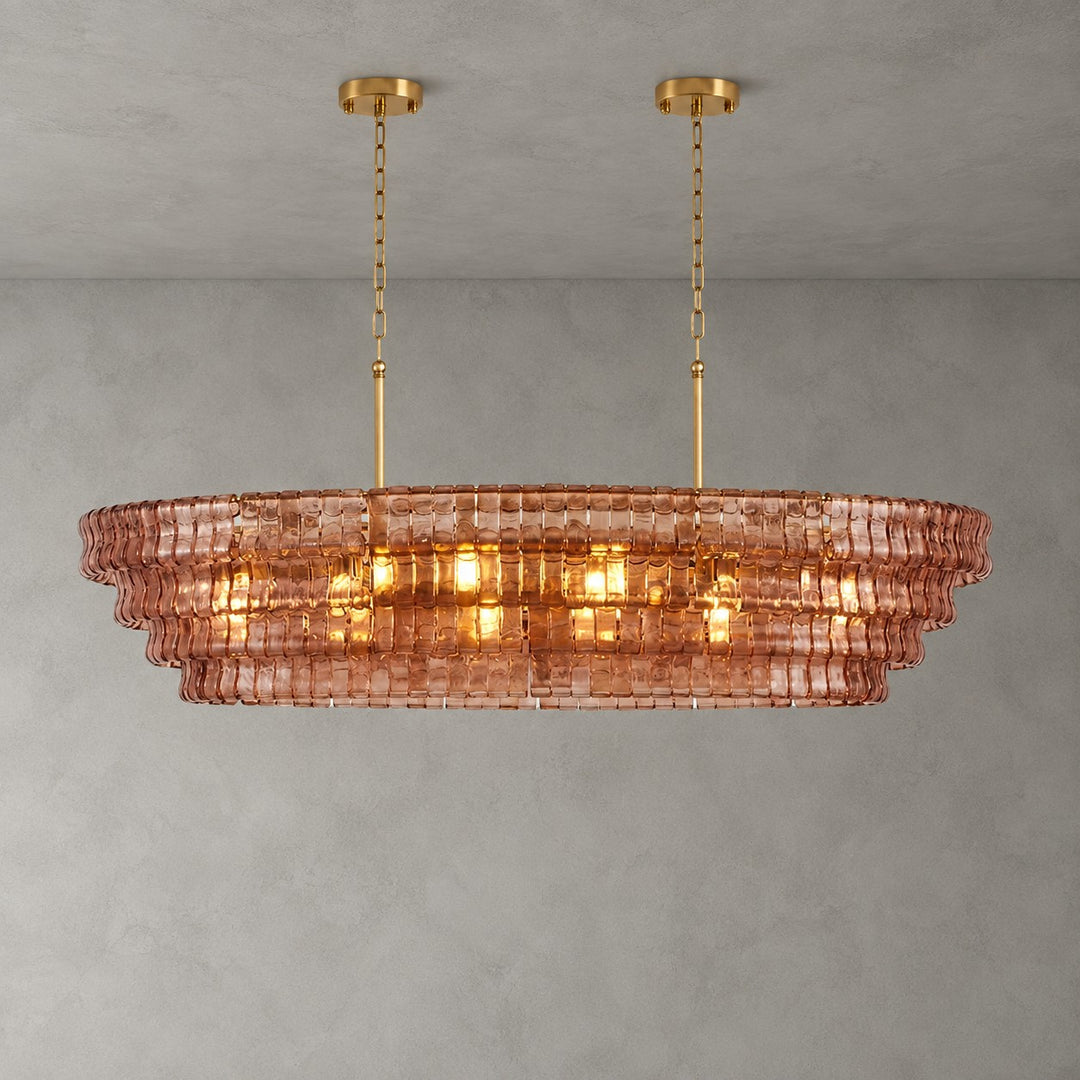Zirvona Linear Chandelier | Tiered Glass for Kitchen Islands