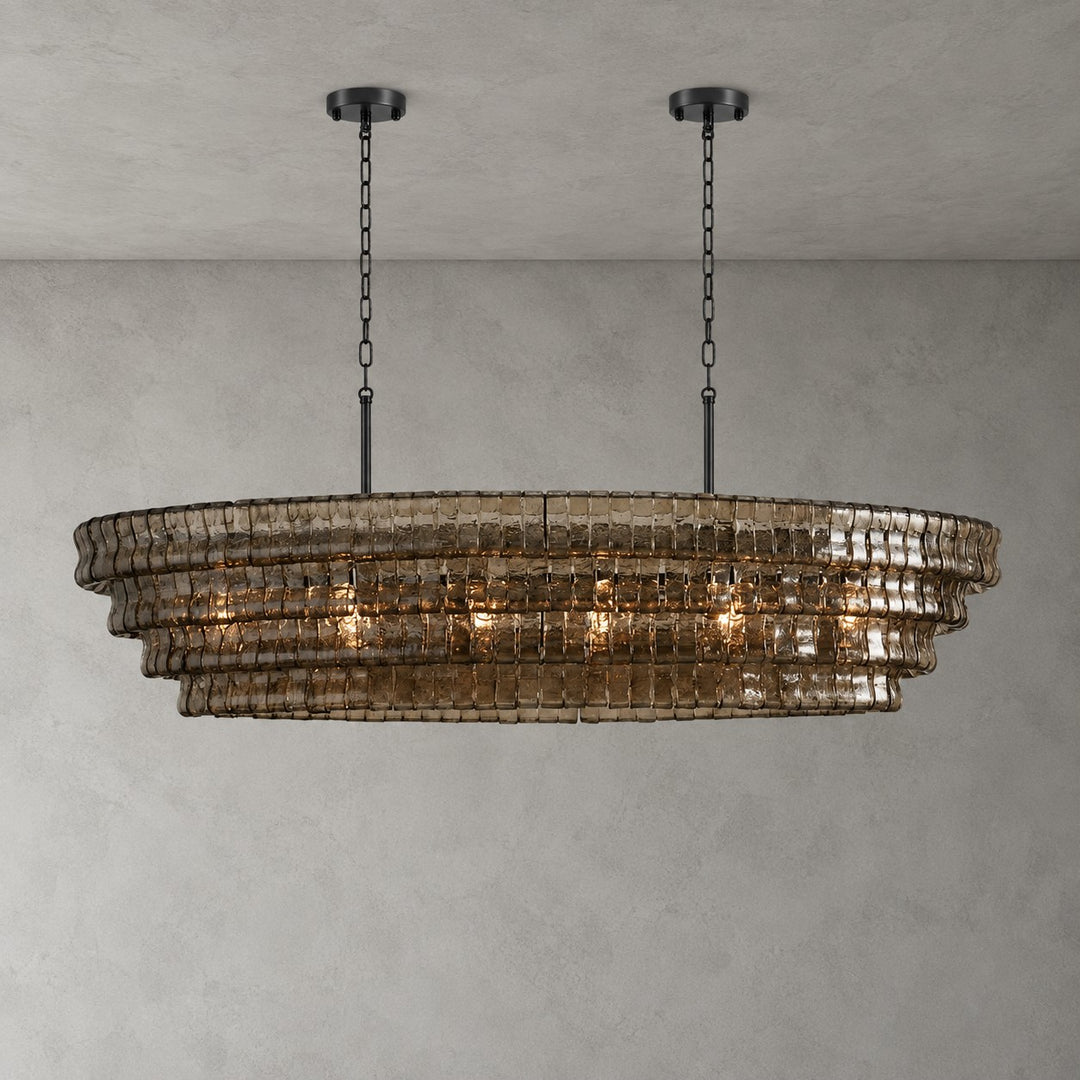 Zirvona Linear Chandelier | Tiered Glass for Kitchen Islands