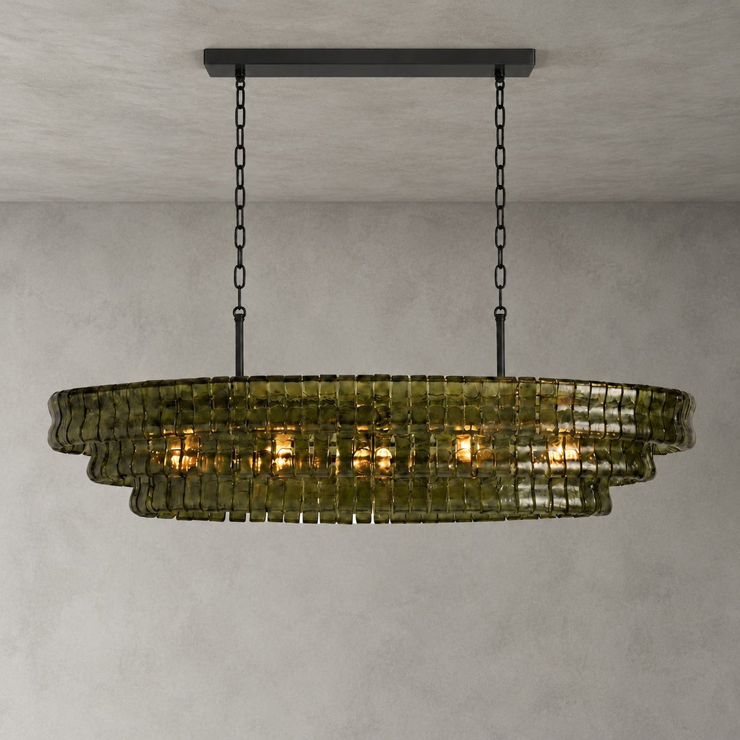 Zirvona Linear Chandelier | Tiered Glass for Kitchen Islands