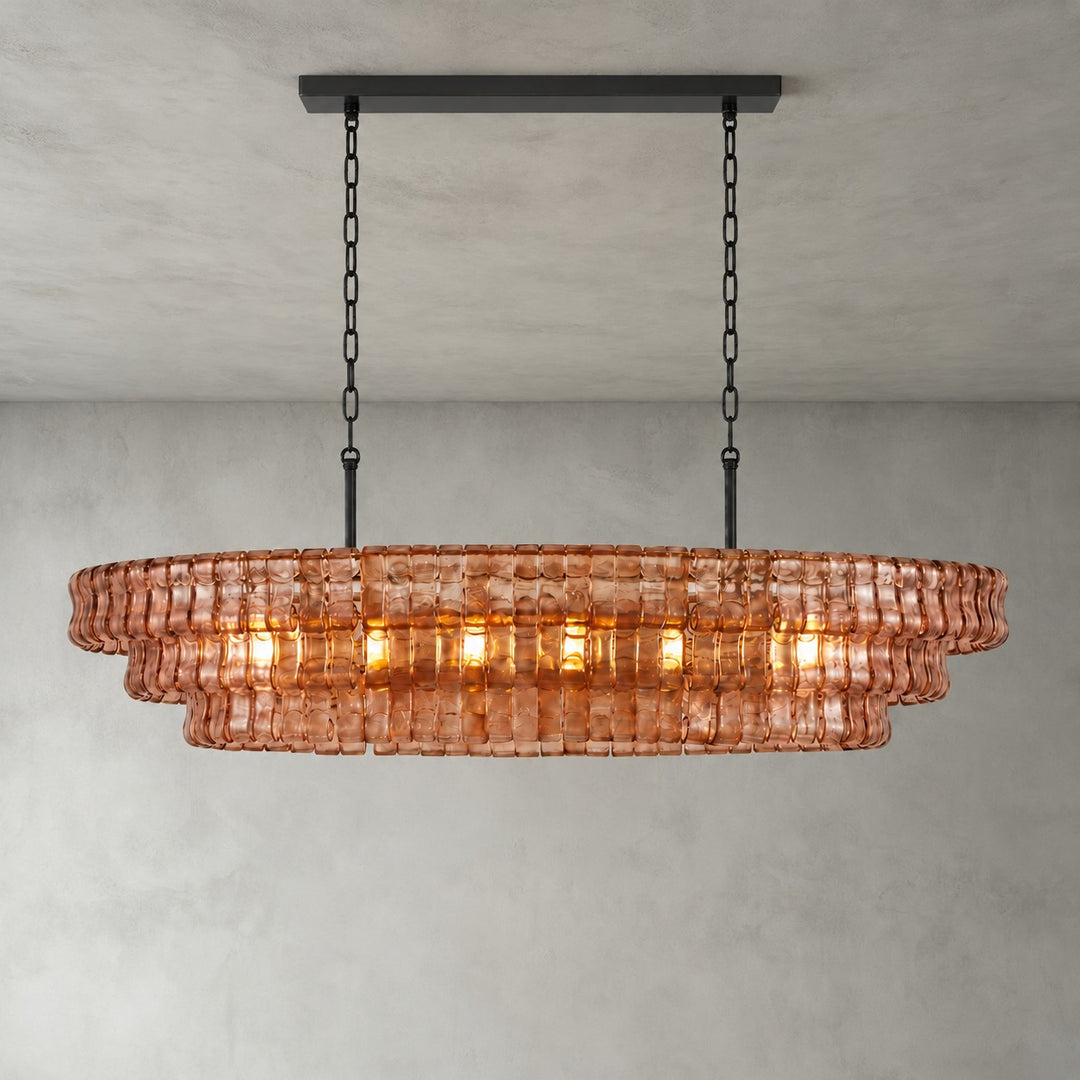 Zirvona Linear Chandelier | Tiered Glass for Kitchen Islands
