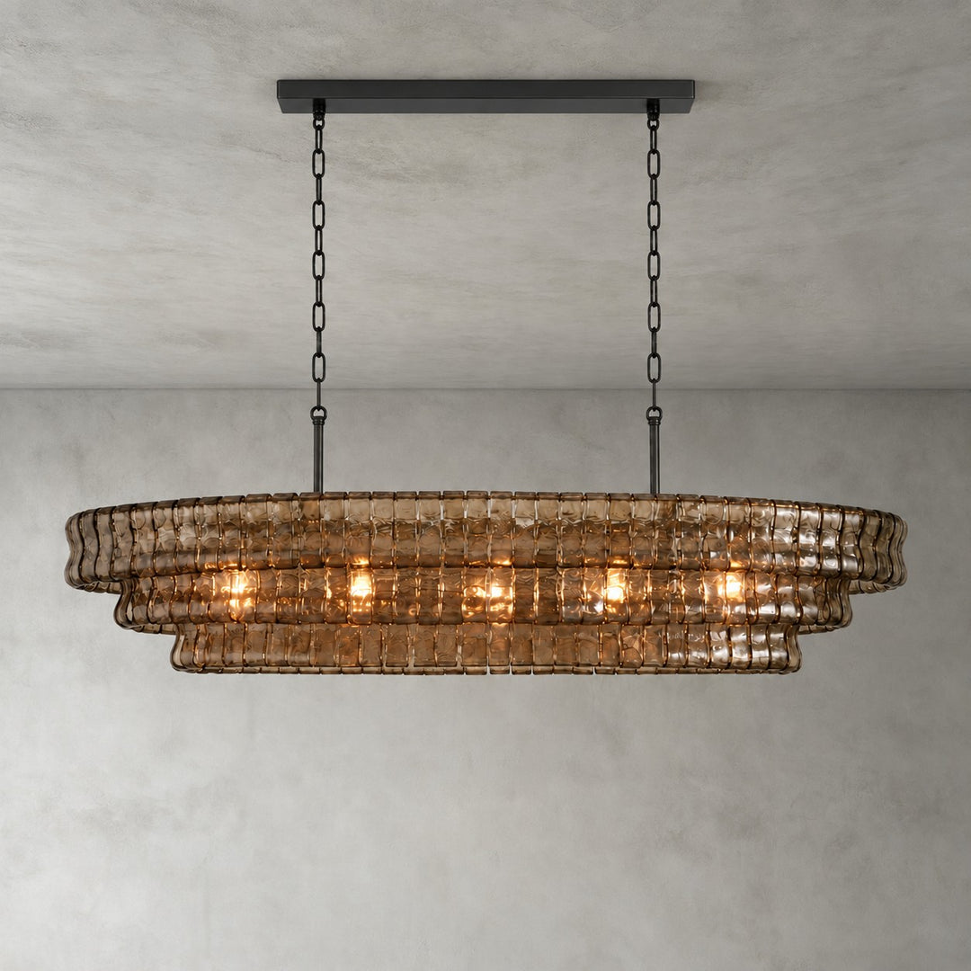 Zirvona Linear Chandelier | Tiered Glass for Kitchen Islands