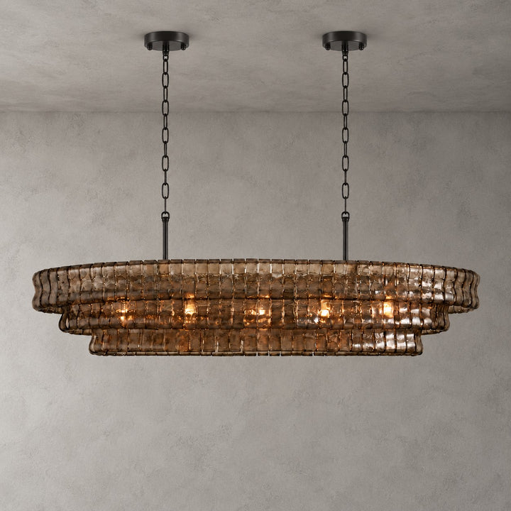 Zirvona Linear Chandelier | Tiered Glass for Kitchen Islands